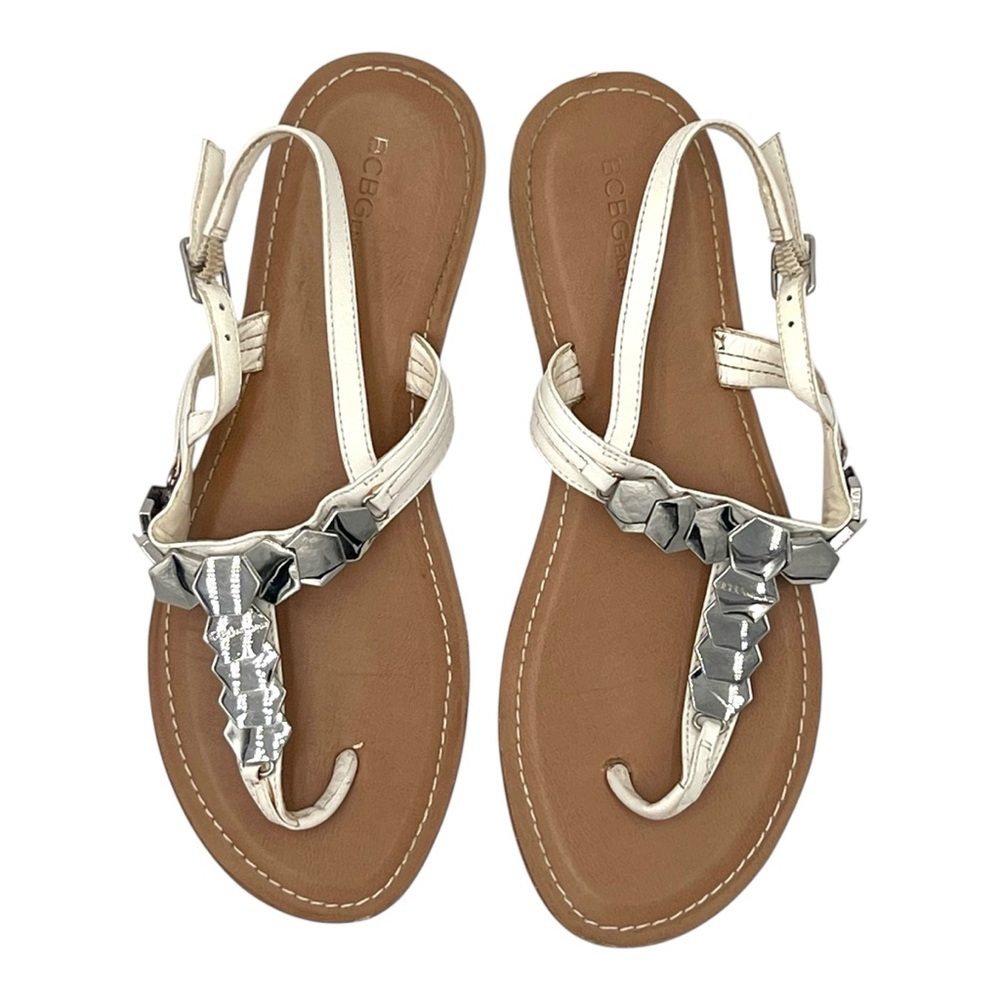 Bcbgeneration Blayre White Silver Flat Thong Sand… - image 6